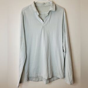 Mens Lululemon Stripped Longsleeve Polo Shirt Size Small White Grey